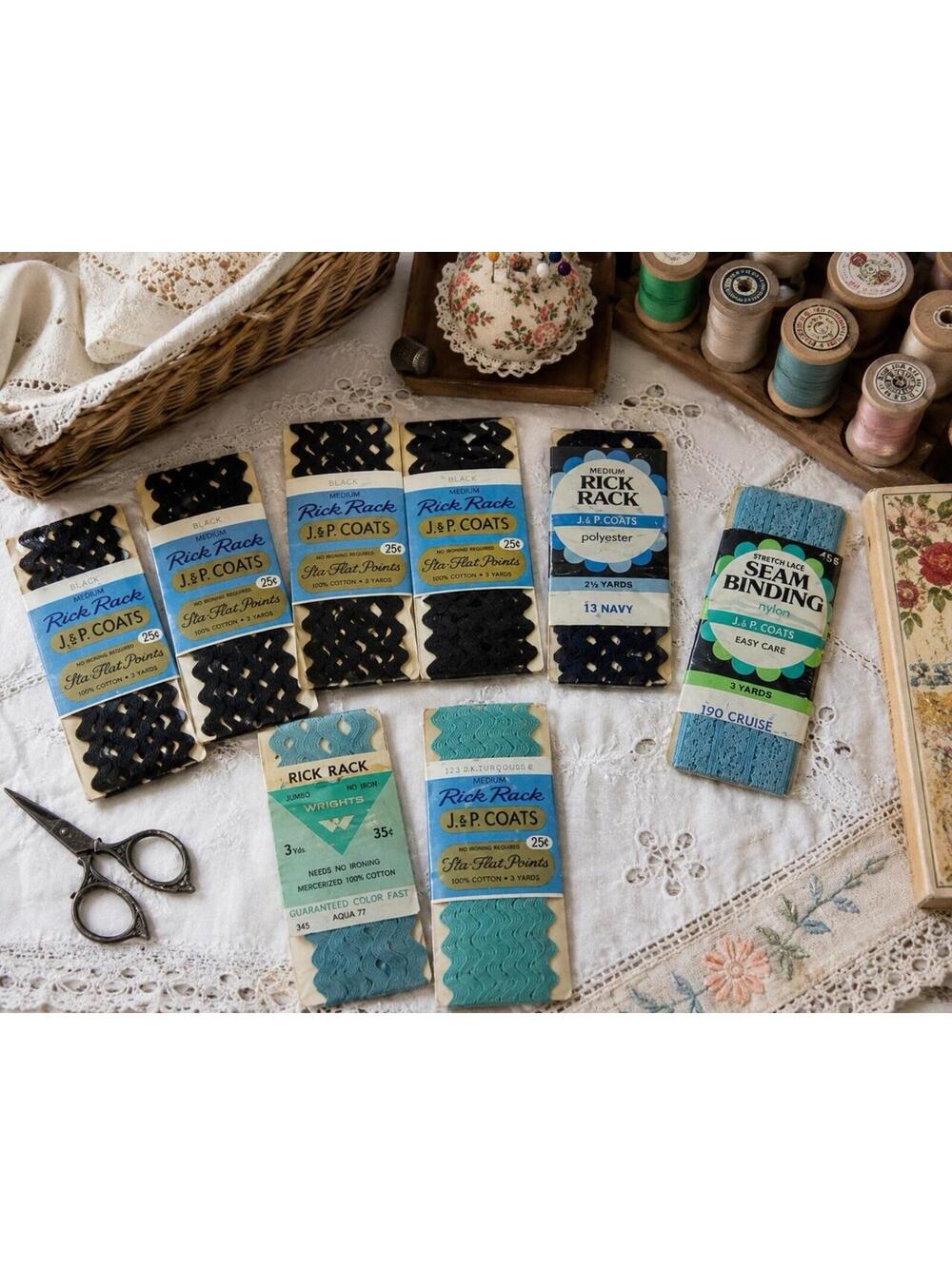 Vintage Sewing Notions Lot J&P Coats Rick Rack Wrights Trim 7 Unopened Packs